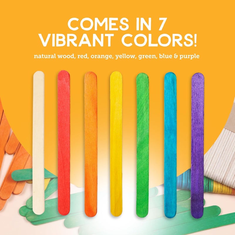 Incraftables Colored Popsicle Sticks for Crafts – 600 Pieces - 7 Colors – Large Colorful Wooden Craft Popsicle Sticks for DIY Arts and Crafts - Image 4
